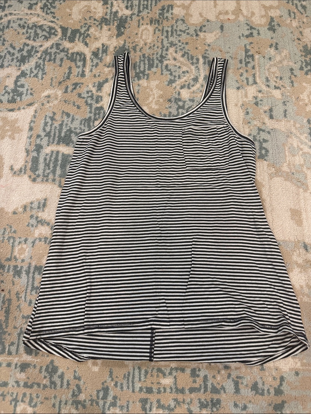 Striped Scoop Neck Tank Top with front pocket- Black & White